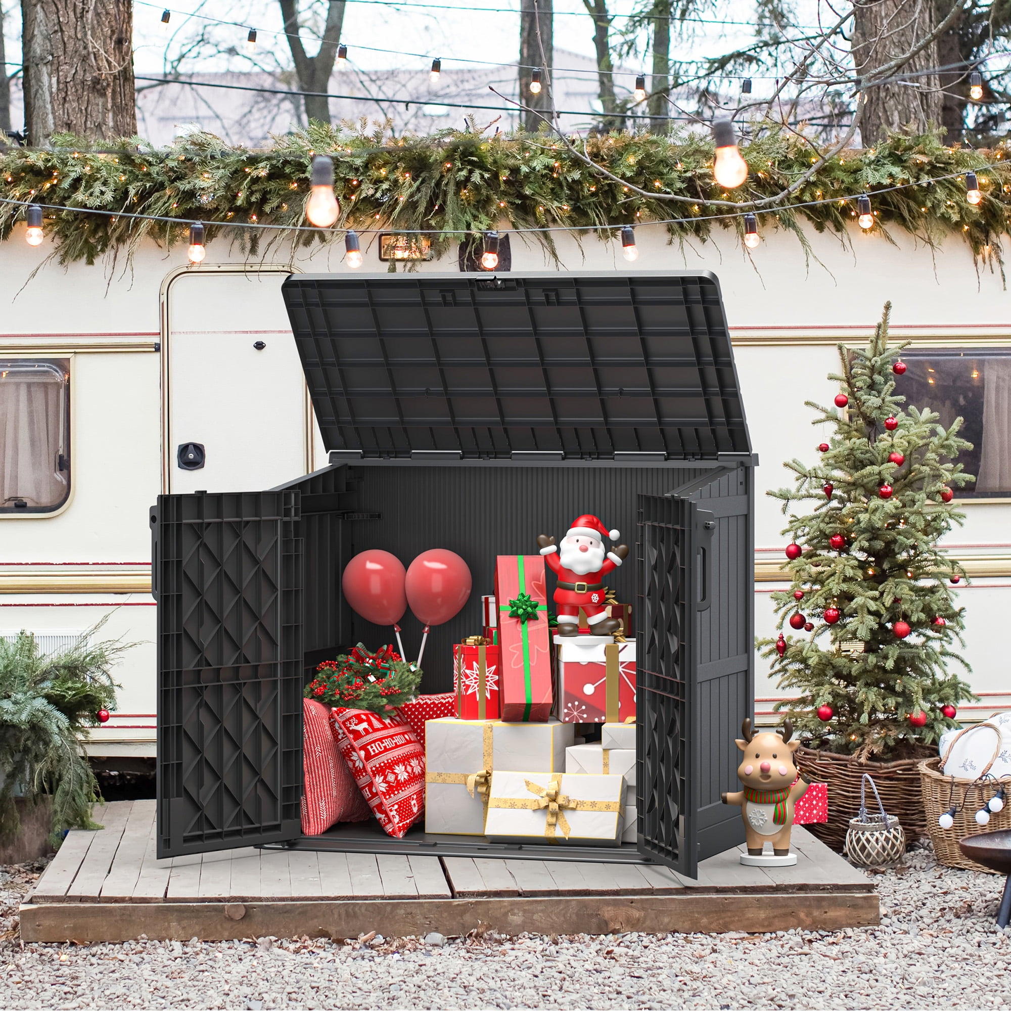 Bifanuo Outdoor Resin Storage Shed 34 Cu.ft Garden Storage Extra Large Capacity Weather Resistant Storage Box, Lockable Resin Waterproof Shed for Bike, Lawnmowe, Garden Tools