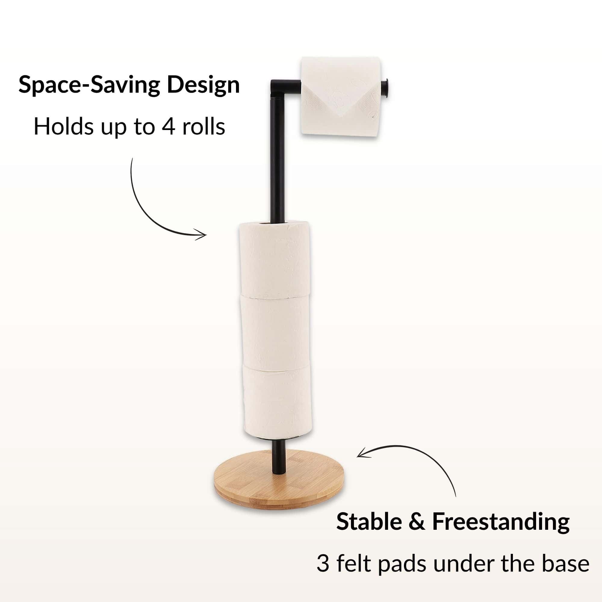 Black Freestanding Toilet Paper Holder Stand with Bamboo Base