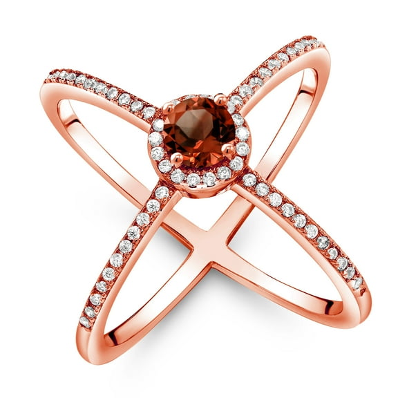 Gem Stone King 1.82 Ct Round Red Garnet 18K Rose Gold Plated Silver Criss Cross X Ring (Size 5)