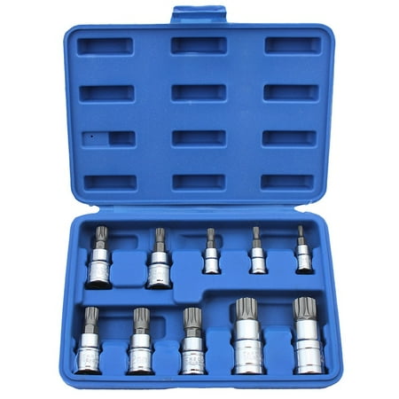 Square 4 Point Socket - 12 Points XZN Triple Square Spline S2 Bit Sockets Tampered Proof with Case, 10PC