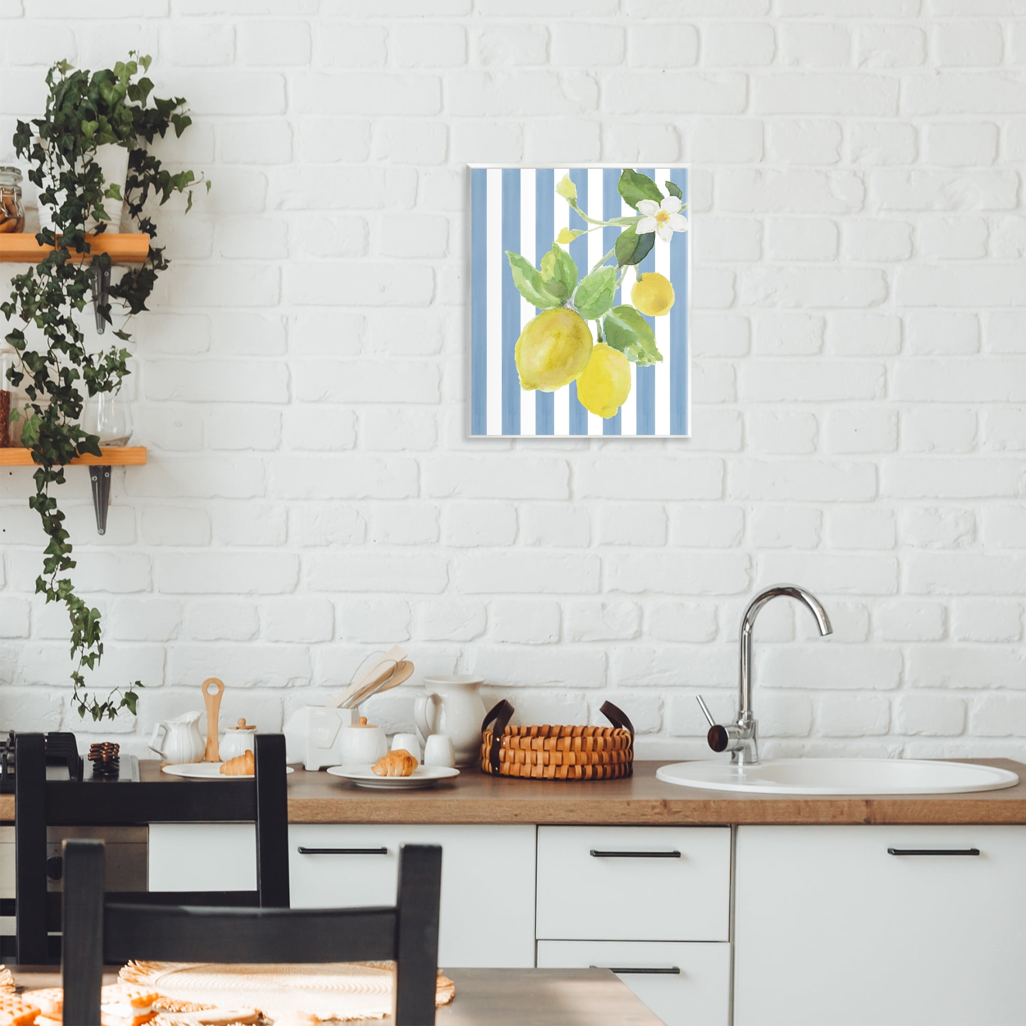 Stupell Industries Lemon Blossom on Blue Stripes Wall Plaque Art, design by Lanie Loreth