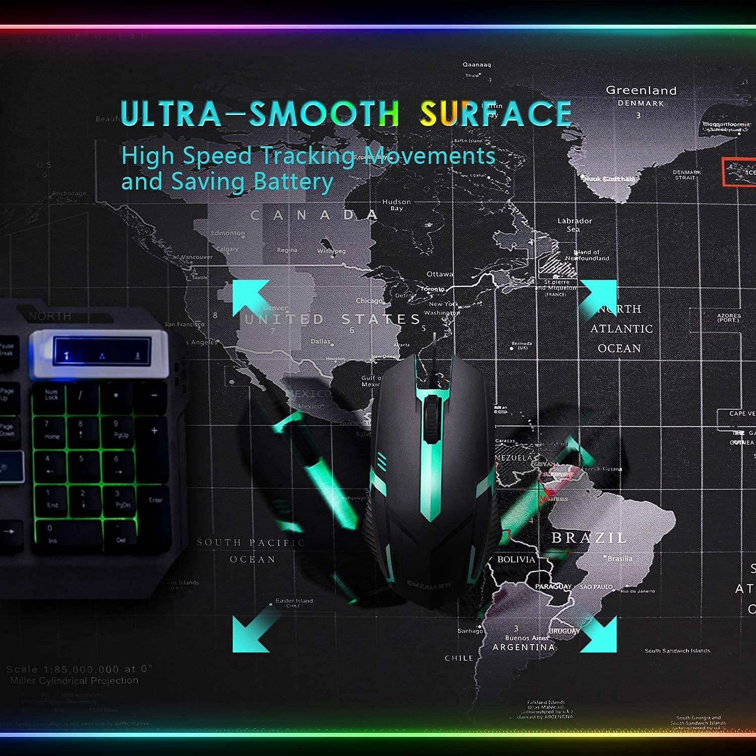 31.5"X12" Large Gaming Mouse Pad for Desk, RGB Mouse Pad with 11 Lighting Modes, Quality World Map Mouse Pad with Durable Strip Lighting, Waterproof LED Mouse Pad with Non-Slip Rubber Base
