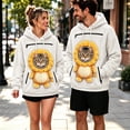thumbnail image 4 of Mifsaly Women Pet Carrier Hoodie Lion Pattern Sherpa Fleece Hooded Sweatshirt with Cat Pouch Warm Long Sleeve Fall Winter Pullover for Pets Lovers White,XL, 4 of 5