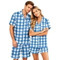 thumbnail image 2 of Dwelliawo Plaid Pajama Sets for Men with Pockets Lightweight 2 Piece Pajamas Mens Casual Short Sleeve Button-Down Shirts and Shorts Loungewear Outfits White L, 2 of 5