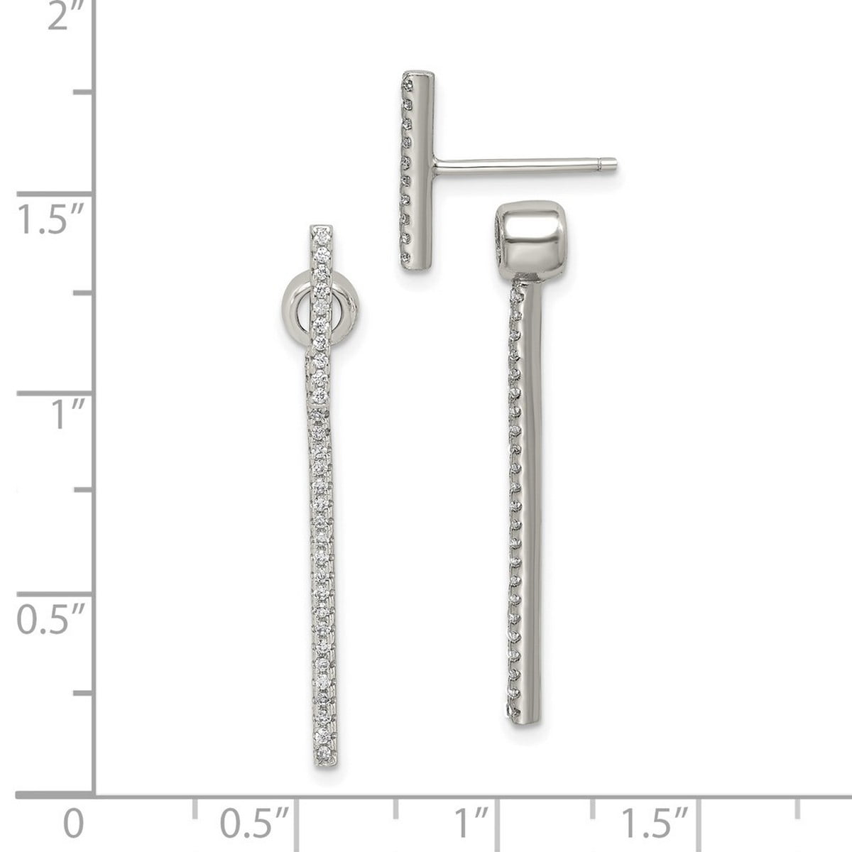 925 Sterling Silver Cubic Zirconia Bar Front and Back Earrings 35x5mm Wide Stud Earring for Women