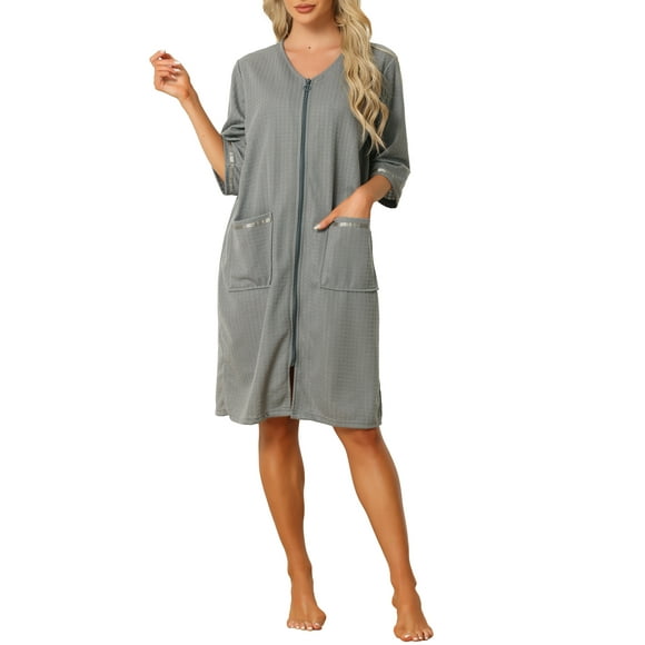 Batas de baño de spa para mujeres INSPIRE CHIC con mangas 3/4, ropa de estar en casa, batas con cremallera, color gris