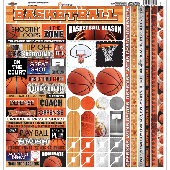 Reminisce Variety Cardstock Stickers 12"x12"-Basketball