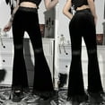 thumbnail image 4 of BOOYOU Women Gothic Black Velvet Flare Pants Sexy Hollow Out Lace Bell Bottom Trousers, 4 of 19