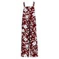 thumbnail image 5 of Qiopertar Women's Jumpsuits Floral Print Button Pocket Jumpsuit V-Neck Sleeveless Casual Comfy Ankle-Length Rompers, Wine L, 5 of 6