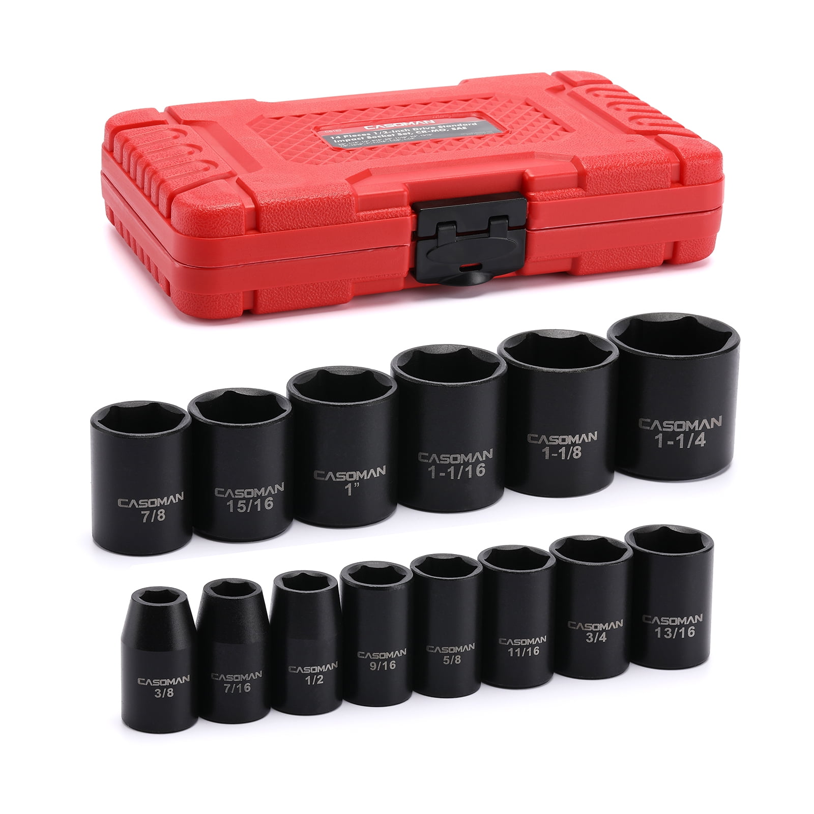 CASOMAN 14 Pieces 1/2inch Drive Shallow Impact Socket Set, 6Point
