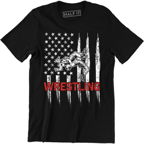 American USA Flag Wrestling Sports Fight Men's Game Victory Casual Tee Shirt