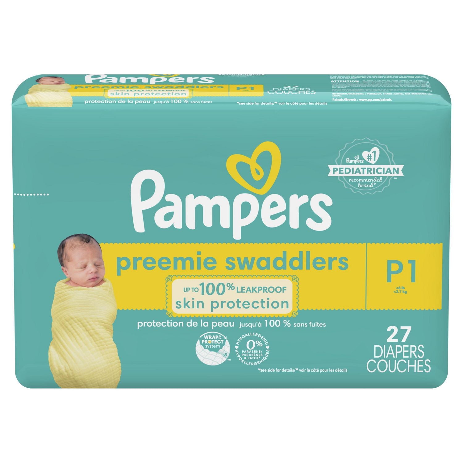 Pampers Swaddlers Diapers, Size P (up to 6 lbs), Absorbent, Keeps Baby Dry and Comfortable, Skin Safe Disposable Baby Diaper, 27 Count