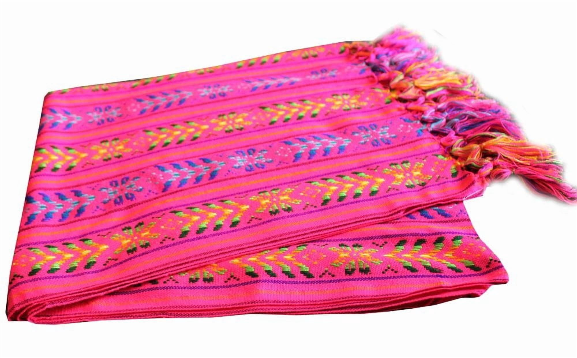 Del Mex Mexican Rebozo Table Runner, Soft Woven Fiesta Wedding Party Decor, 74" x 14" (Pink)