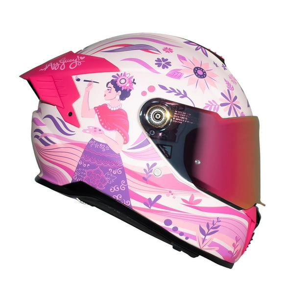 Casco Moto Rosa Axxis Pintora Frida Kahlo Talla S ¡Ay Güey!