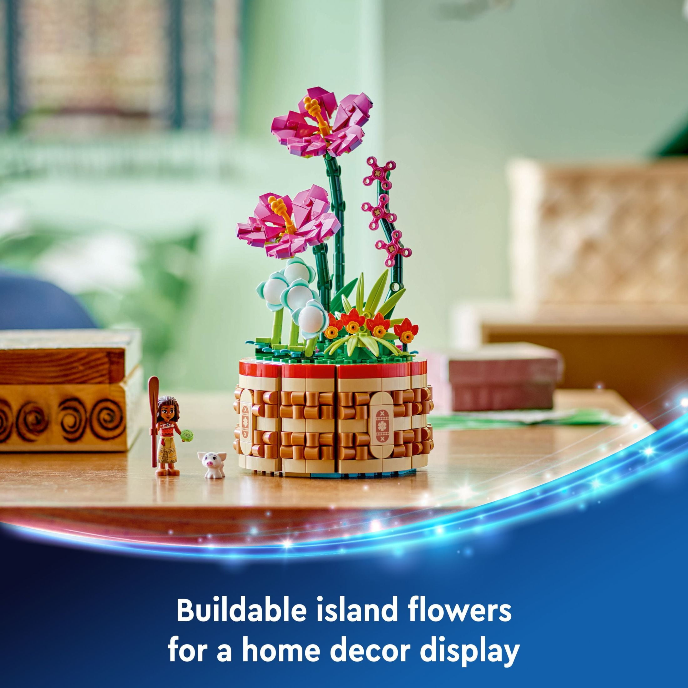 LEGO | Disney Moana’s Flowerpot Buildable Flower Toy, Playset for Kids Includes Pig Figures, Moana Doll, Hidden Room, and Sailboat, Disney Birthday Gift Idea for Girls and Boys, 43252