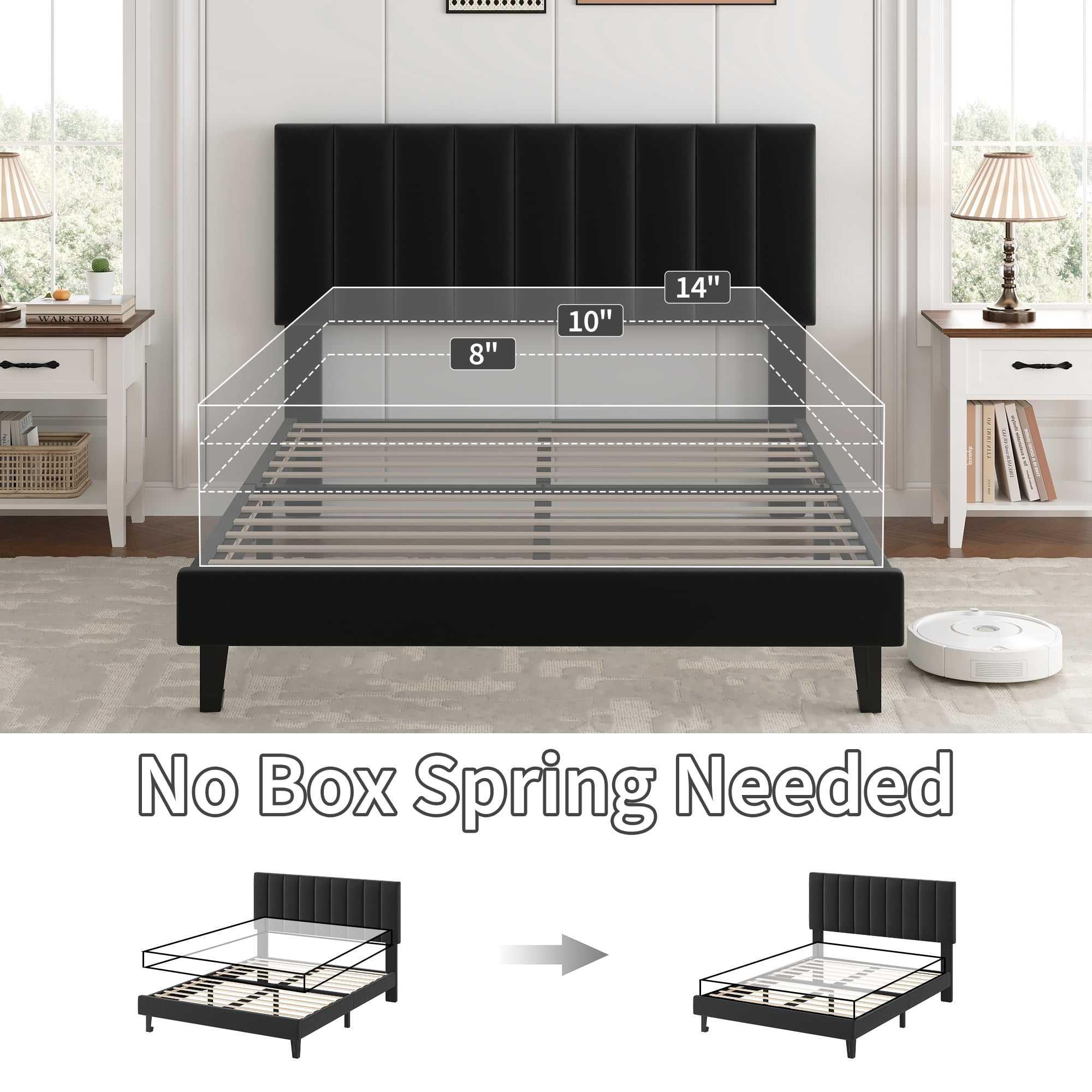 GOGRANT Velvet Upholstered Platform Bed Frame with Adjustable Headboard, Full