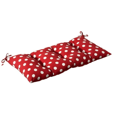 Outdoor Patio Furniture Tufted Bench Loveseat Cushion - Red & White Polka Dot