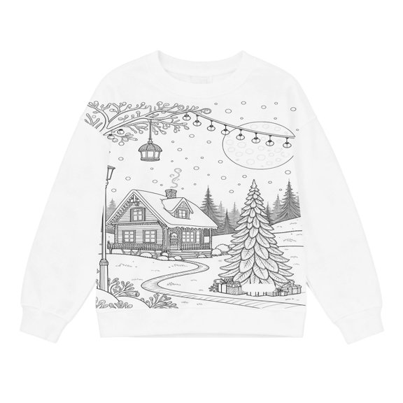 XDZJLR Kids Boys Girls Christmas Shirts Doodle Print Top Festive Holiday Long Sleeve Shirt Toddler Youth Tee With Cute Holiday Design Soft Blend Casual Playwear Celebrations Blouse White 3-4 Years