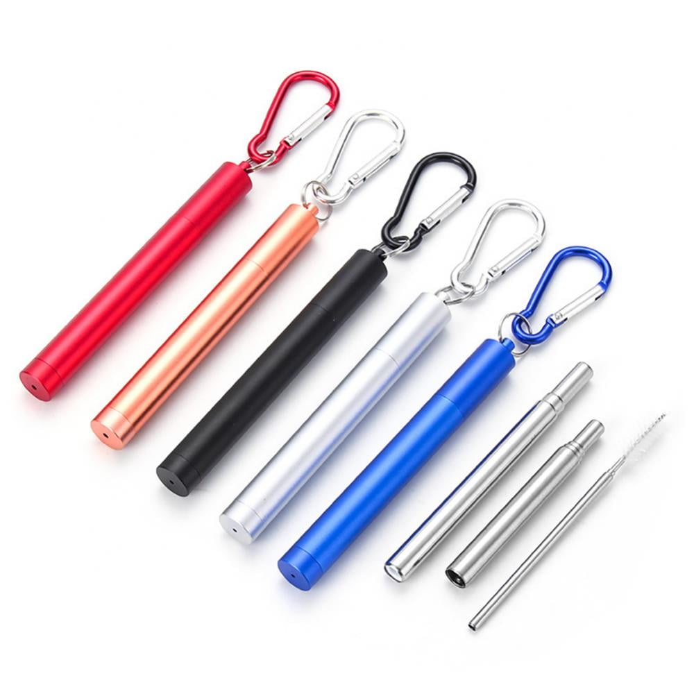1x Metal Case 1x Cleaning Brush Reusable Travel Straws with Carrying Case Gray 4 Stainless Steel Drinking Straws with Aluminum Travel Case 4x Metal Straws Portable Straw Set 