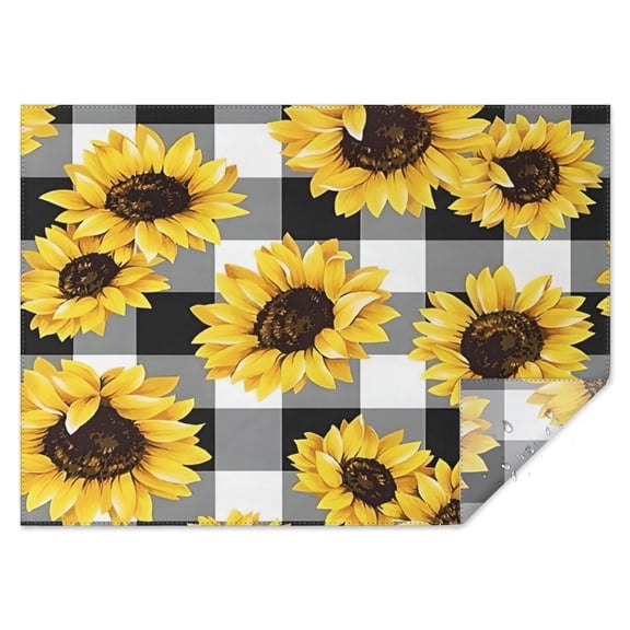 Black White Gray Checker Sunflower Pattern Rectangle Tablecloth 60"x84",Waterproof Polyester Rectangle Table Cloth, Wipeable Spillproof Polyester Tablecloth for Dining, Camping, Indoor and Outdoor
