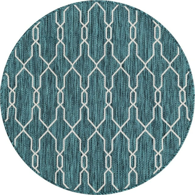 Unique Loom Tapis Marocain en Treillis Extérieur 4' x 4' Tour Sarcelle/ivoire