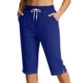 thumbnail image 2 of LIaqionyy Women's Shorts Drawstring Elastic Waisted Knee Length Workout Yoga Athletic Sweat Short with Pockets, 2 of 5