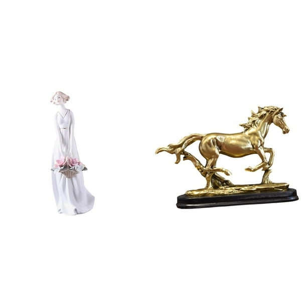Estatua Decorativa de Chica Moderna Resina Ornamento Escritorio Caballo Miniatura Figura Coleccionable Diseño Realista Adecuada para Regalo Dormitorio Sala de Estar Entrada Oficina