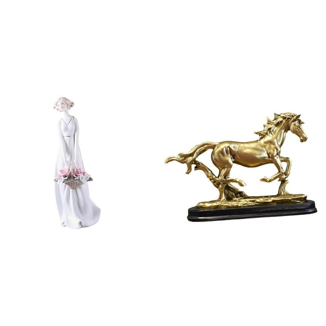 Estatua Decorativa de Chica Moderna Resina Ornamento Escritorio Caballo Miniatura Figura Coleccionable Diseño Realista Adecuada para Regalo Dormitorio Sala de Estar Entrada Oficina
