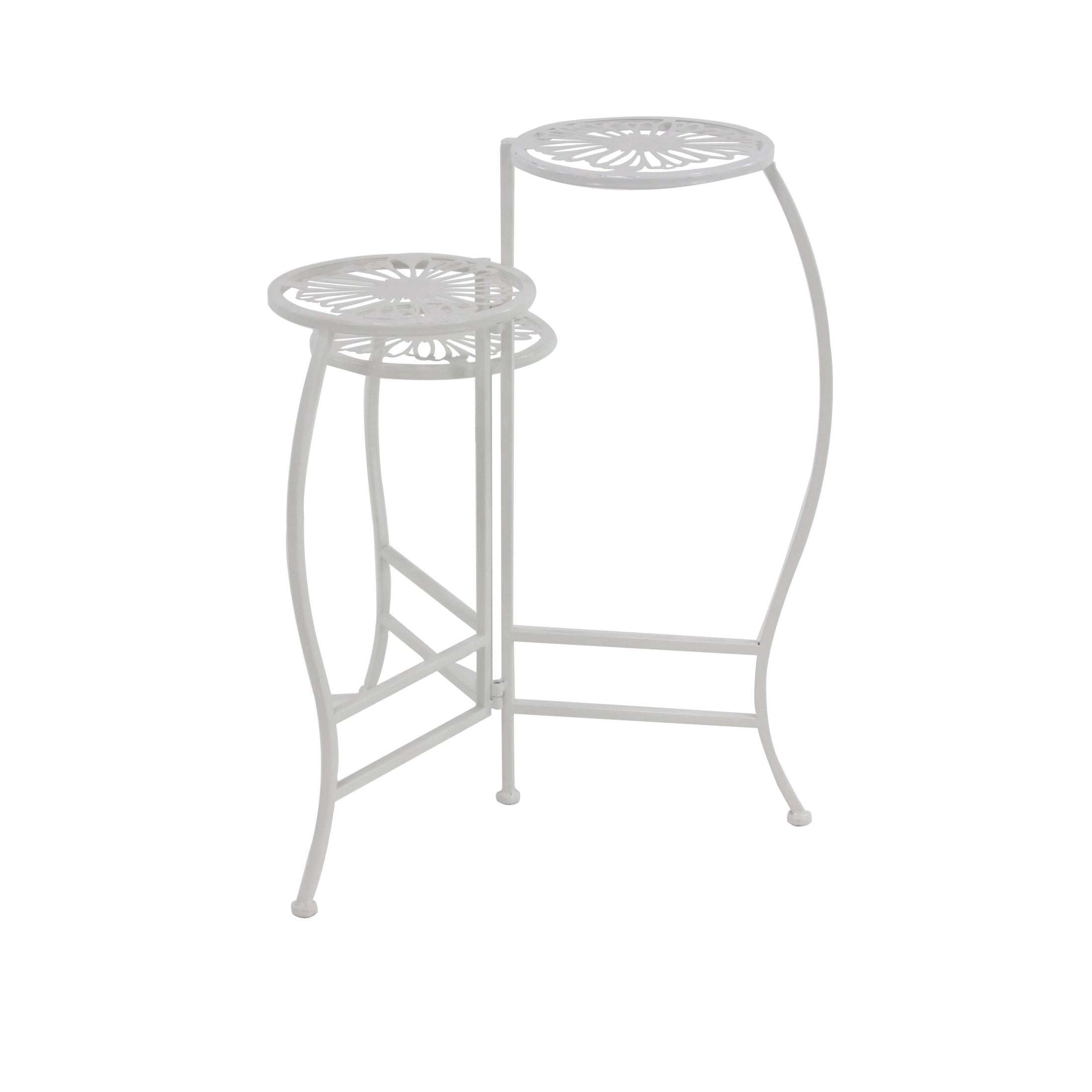 DecMode 21" x 15" x 24" 3 Tier White Metal Floral Plantstand