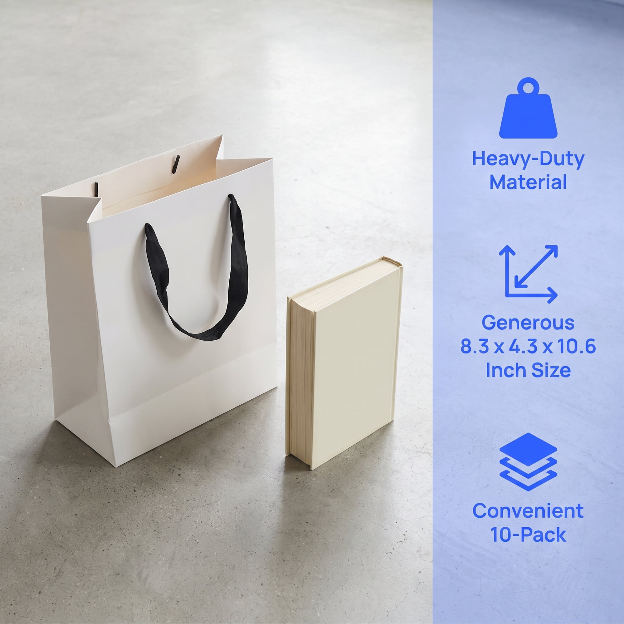 Unique Bargains Sturdy Thick Horizontal Paper Gift Bags White 8.3" x 4.3" x 10.6"