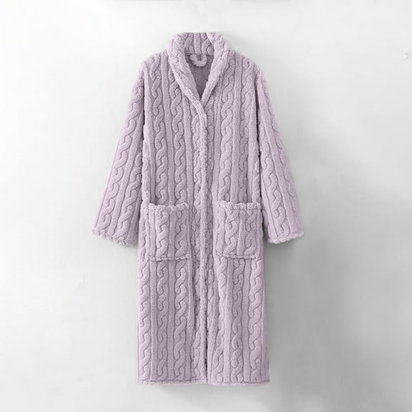 Women's Flannel Robe Winter Warm Fuzzy Long Bathrobe with Shawl Collar And Buttons, Cozy Plush House Coat by Hontri