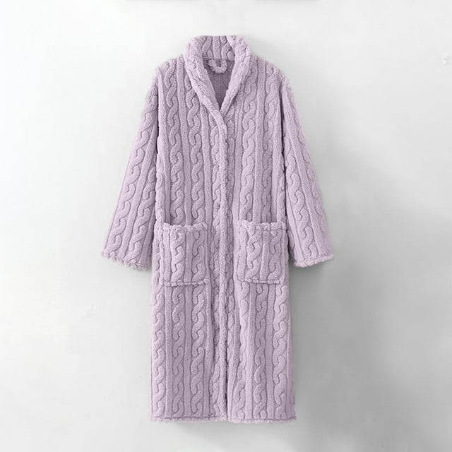 Womens Long Fleece Robe Fuzzy Cozy Warm Bathrobe Shawl Collar Spa Robe Laddies Textured House Coat