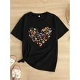 thumbnail image 4 of Women's Casual Crew Neck T-Shirt with Colorful Heart Print, Knit Fabric with Slight Stretch, All-Season Short Sleeve Top, 4 of 5