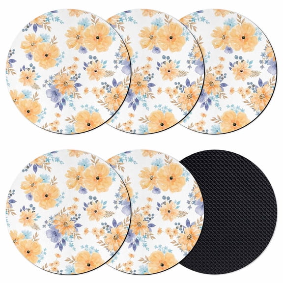 Orange Watercolor Floral Coasters Set of 6, Absorbent Coasters for Drinks, Spring Flower Abstract Art Coaster for Desk Coffee Table Protection, Home Decor House Warming Gifts 4"