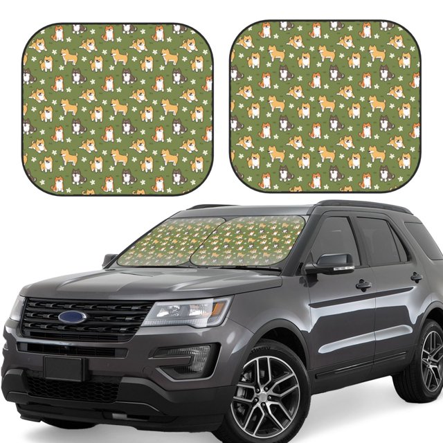 Fotbe Shiba Inu Dog And Flower Juego de 2 Piezas de Parasoles para Parabrisas | Bloqueador Solar para Auto | Accesorios Plegables para Protección Solar Interior-Medium