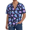 thumbnail image 7 of Lsque star Skull flower crystal print Men's Cuban Collar Short Sleeve Shirt Summer Beachwear Casual Button Down Fashionable Vacation Leisure Shirt-X-Large, 7 of 7