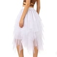 thumbnail image 4 of QIUOMBBP Kids A Line Tiered Tulle Skirts Solid Color Flowy Midi Length Mesh Long Skirts Elastic High Waisted Birthday Party Dress, White, 170, 4 of 6