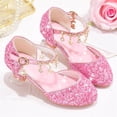 thumbnail image 4 of hoksml Girls Glitter Princess Heels with Star Ankle Strap, Sparkly Low Heel Dress Shoes for Wedding Party Pageant and Holiday Wear, 4 of 6