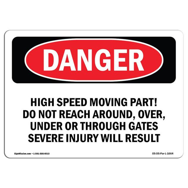 SignMission OS-DS-A-1218-L-1664 12 x 18 Po Signe de Danger OSHA - Partie Mobile à Grande Vitesse