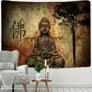 Brown Buddha Tapestry,Style Zen Calming Peaceful Wall Decor for Bedroom Living Room 79"W x 59"H