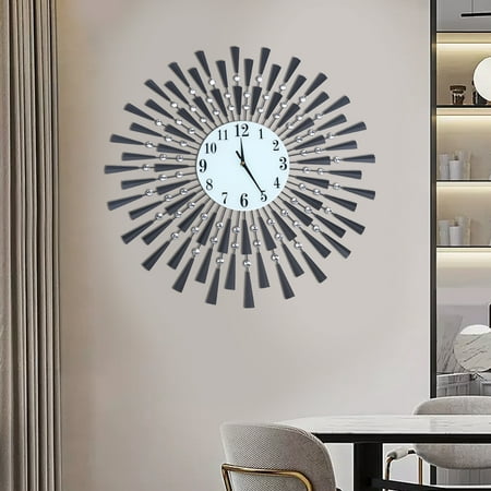 Dwellnix Elegant Wall Clock with Roman Numeral Dial, High-Accuracy Quartz Movement, Low Noise, Glass and Iron Construction, Fancy Simulated Diamond Decoration, Ideal Gift for Home Décor