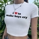 thumbnail image 3 of Camiseta con estampado de Harajuku "I love to make boy" para mujer, tops cortos ajustados de manga corta, ropa de calle kawaii y2k, tops recortados, 3 of 4