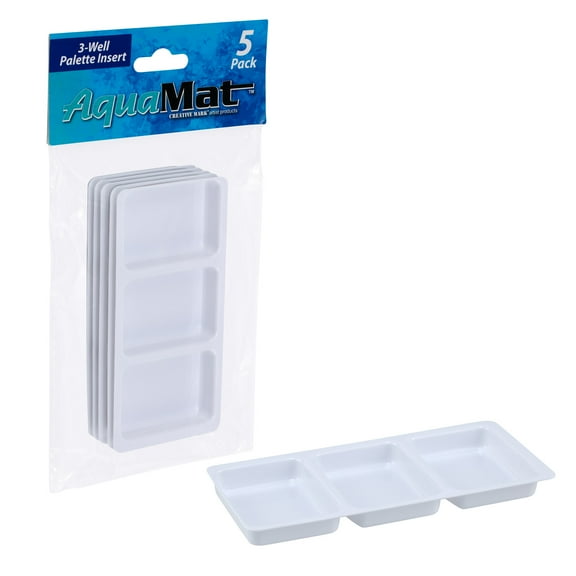 Creative Mark AquaMat 3-Well Palette Insert 5 Pack - Plastic Paint Palette for Artists, Watercolor Tray with 3 Mixing Wells, Easy to Clean, Reusable Paint Mixing Palette for AquaMat Silicone Mat