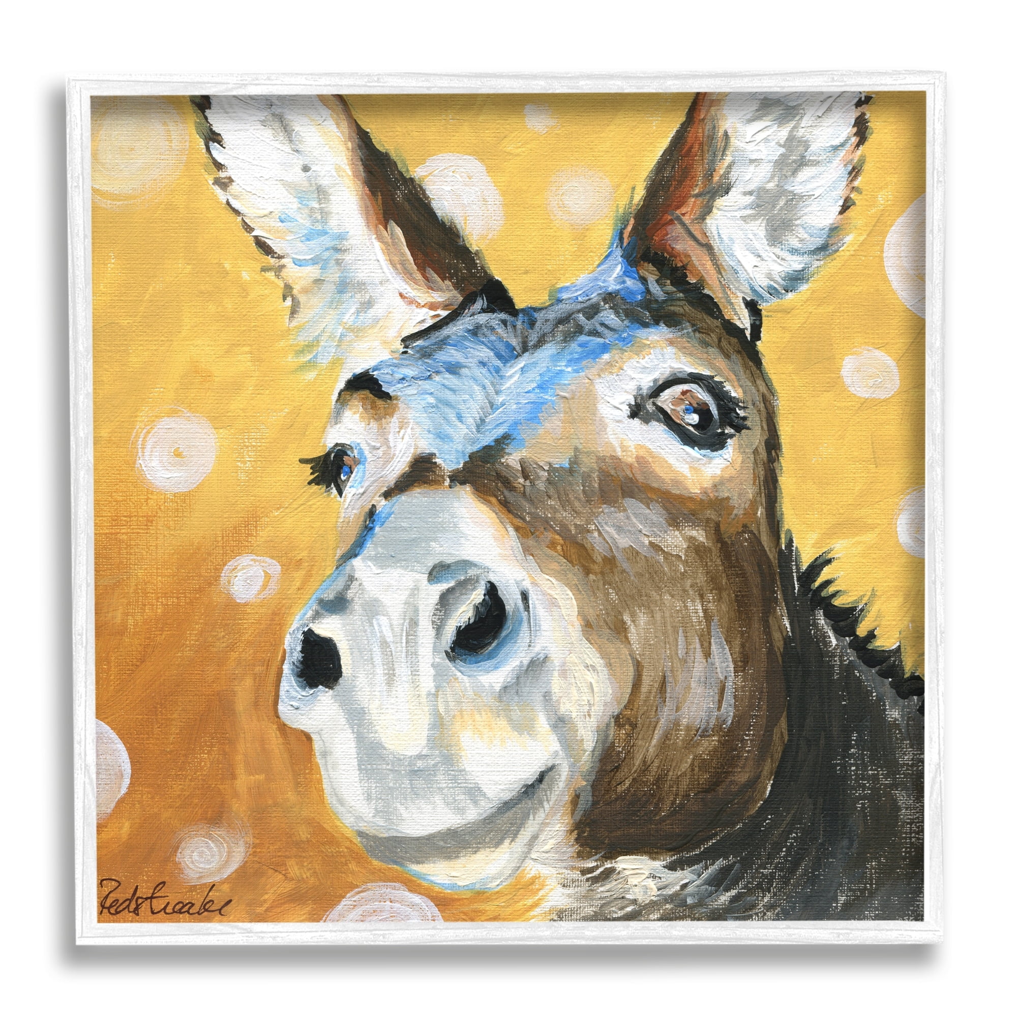 Stupell Industries Smiling Donkey Animal Painting Casual Circle Pattern Painting White Framed Art Print Wall Art, Design by Jennifer Redstreake