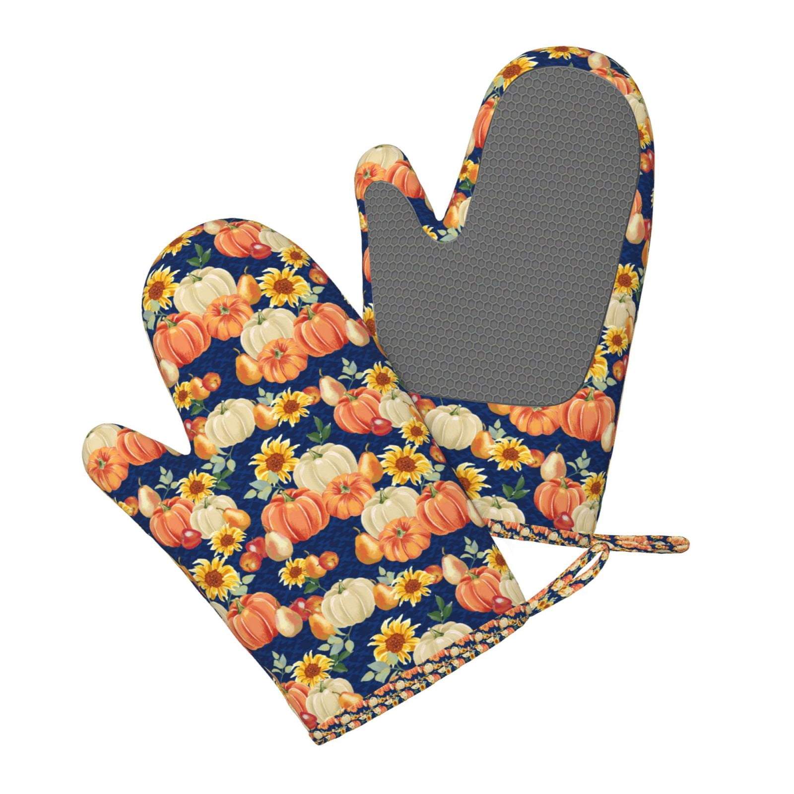 Hirioo fall Pumpkin Daisy for Silicone Oven Mitts for BBQ, Baking, Cooking, Set of 2, Heat Resistant 260℃, Non-Slip Kitchen Essentials