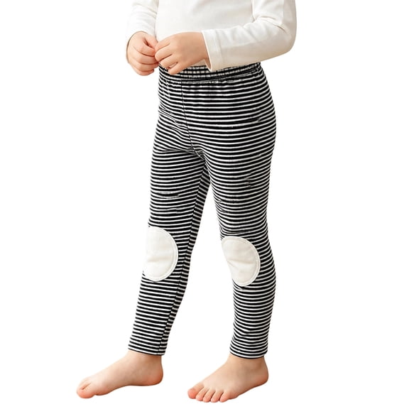 ATORRE Toddler Baby Girls Leggings Cute Striped Kneepad Design Unisex Baby Tights Pants Moisture Wicking Elastic Waist Full Length Leggings Pants Black 2-3 Years