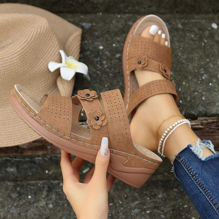 TKYCMSUAKI Womens Wedge Sandals Leather: Dressy Sandal, Rubber