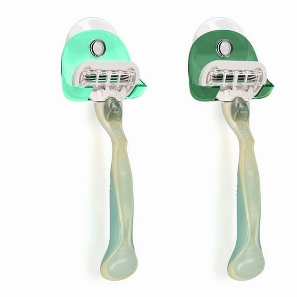 DualGrip Razor Holder: Suction Cup & Self-Adhesive Shaver Wall Mount for Glass & Tiles - Mint/Petrol