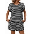 thumbnail image 2 of Women'S Summer 2 Piece Sets Striped Short Sleeve T Shirts and Shorts Loungewear Matching Set, 2 of 9