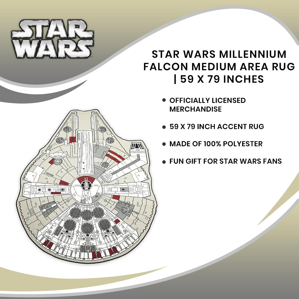 Star Wars Large Millennium Falcon Entry or Area Rug, 59" L x 79" W - image 7 of 7